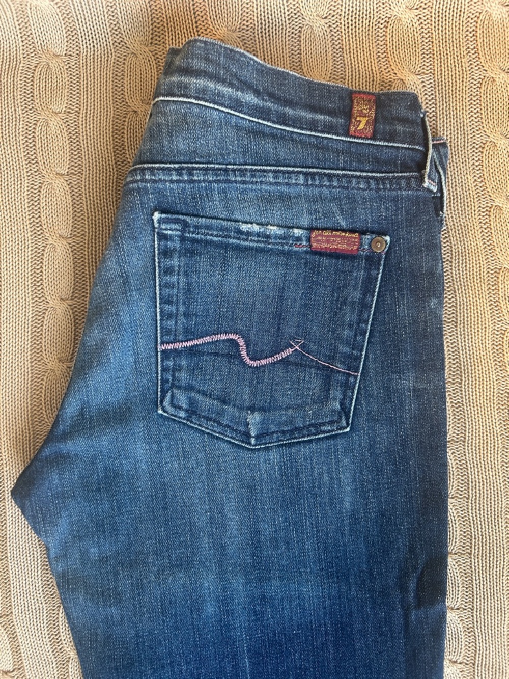 7 For All Mankind Bootcut Jeans with Pink Pocket Stitch